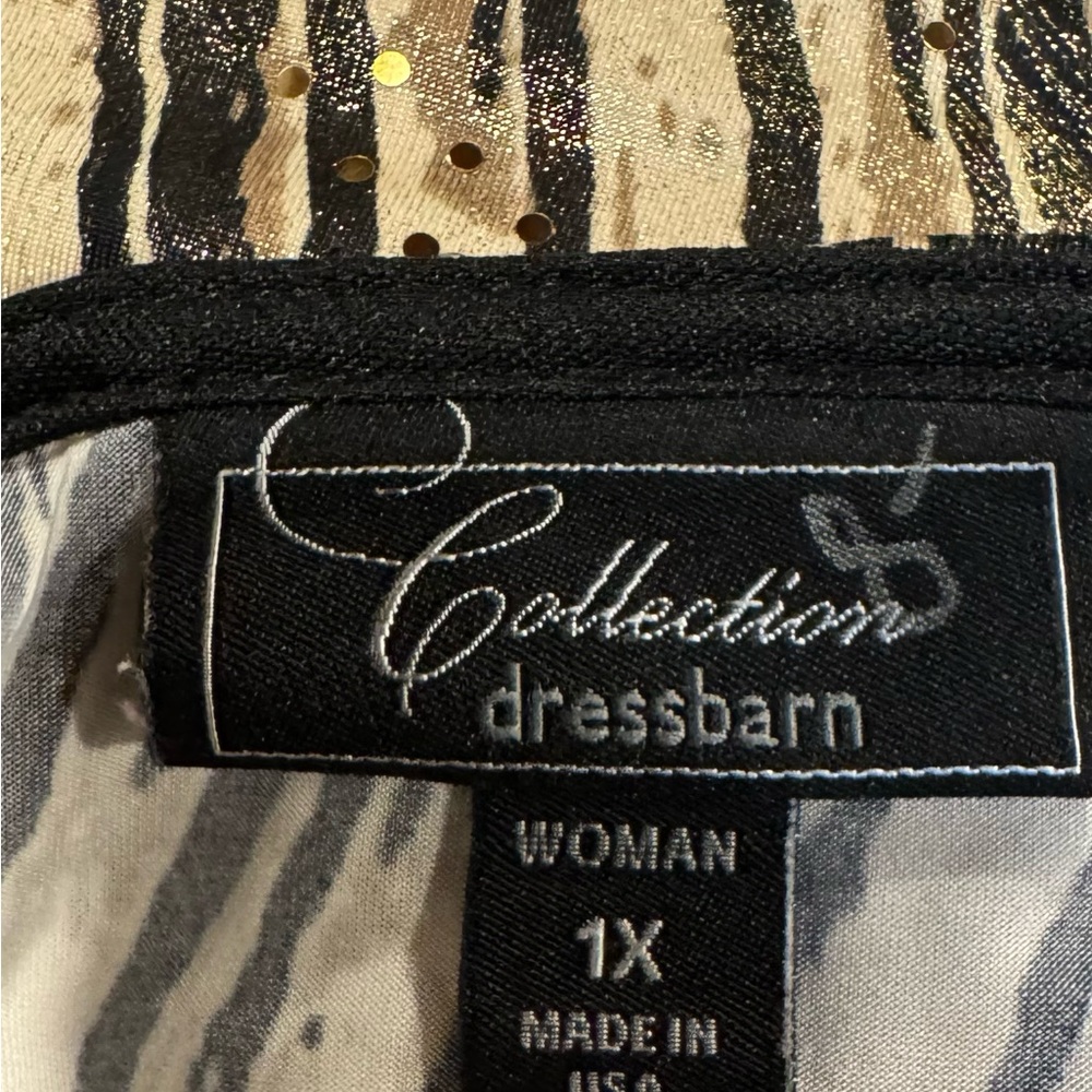Womens Dress barn Collection Black and Cream V-Neck Draped Wrap Top - Picture 4 of 4